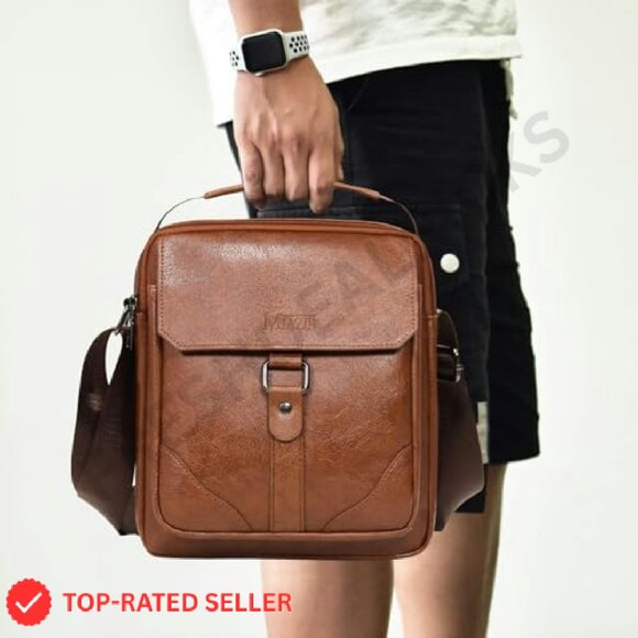 Leather Messenger Bag Crossbody Satchel Travel Business Minimal Chic - Picture 3 of 8